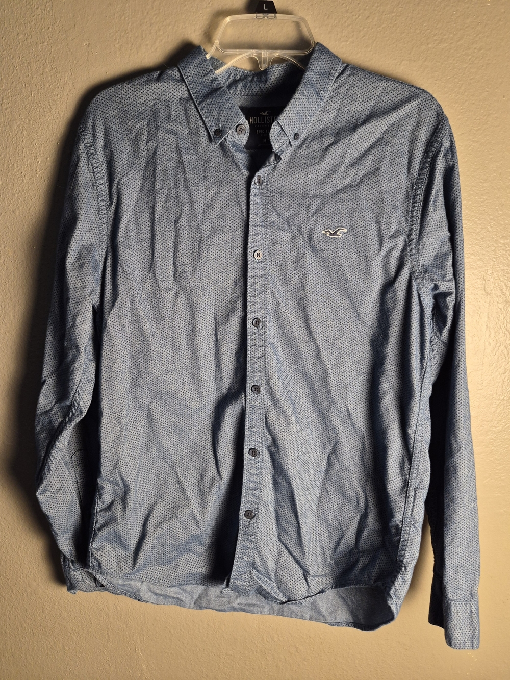 Hollister Men's Blue  Epic Flex Stretch Micro-Pattern Button-Down Shirt